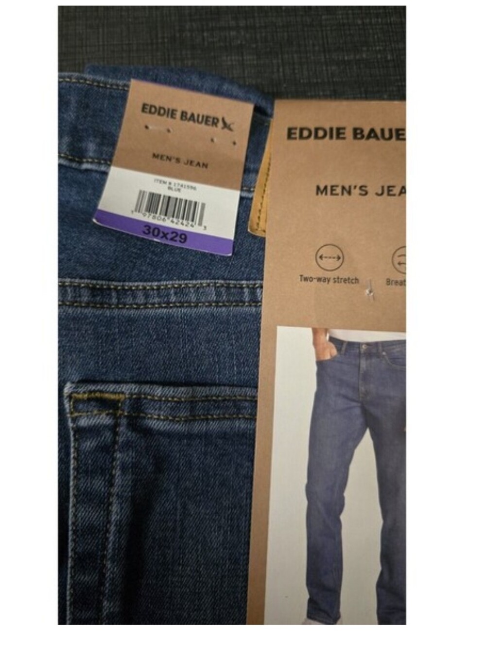 Eddie Bauer Men's Regular Fit Stretch Jean Size 30x29 Blue Breathable NWT